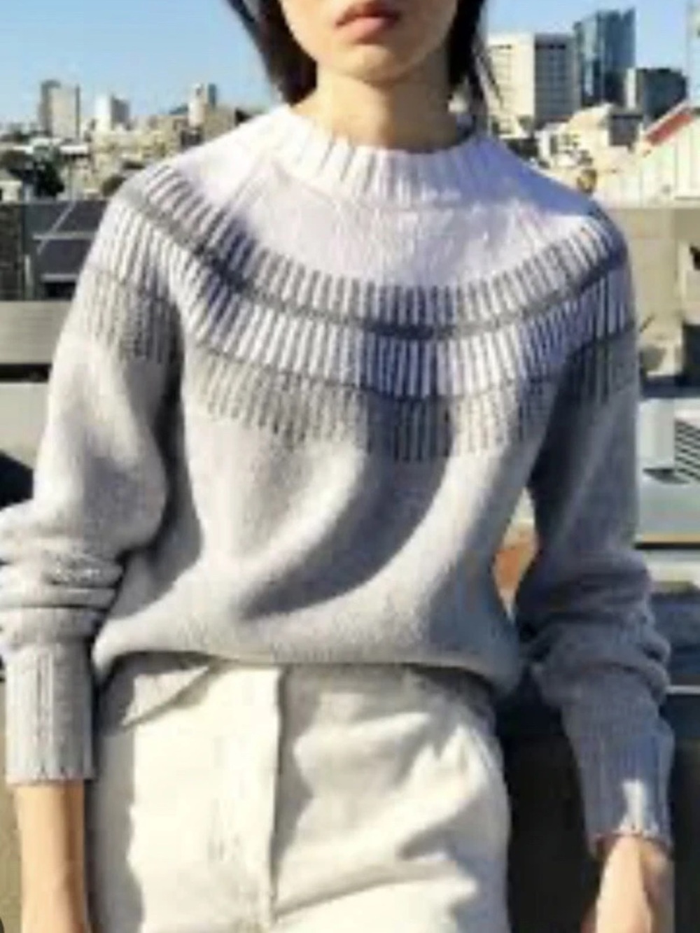 Everlane Light Gray Ribbed Yoke Crewneck Sweater